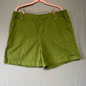 Liz Claiborne Womens Hi Rise Cotton Shorts 16 Green Vacation Resort Tropical